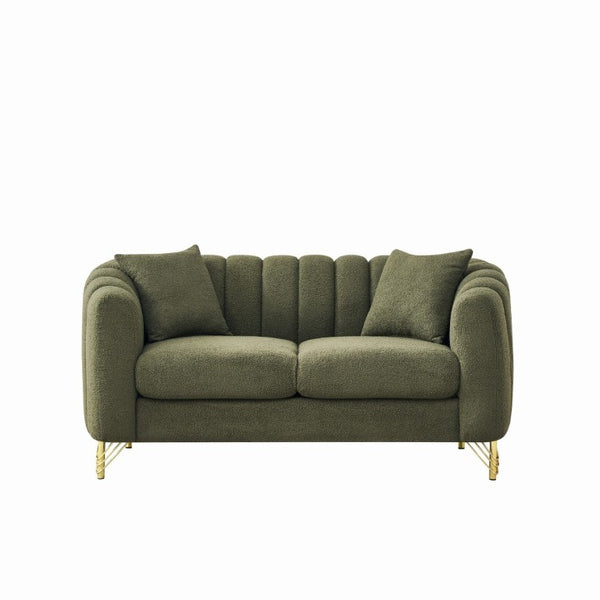 English Elm 61 Inch Chenille Tufted Loveseat with Gold Legs Compact Glam Sofa for Apartment W3373S00105