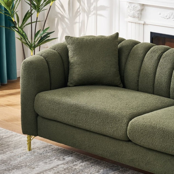 English Elm 61 Inch Chenille Tufted Loveseat with Gold Legs Compact Glam Sofa for Apartment W3373S00105