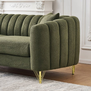 English Elm 61 Inch Chenille Tufted Loveseat with Gold Legs Compact Glam Sofa for Apartment W3373S00105