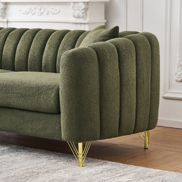 English Elm 61 Inch Chenille Tufted Loveseat with Gold Legs Compact Glam Sofa for Apartment W3373S00105