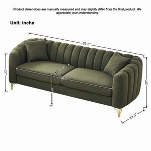 English Elm 83 Inch Chenille Three Seat Sofa with Button Tufting and Gold Leg Accents for Living Rooms W3373S00106