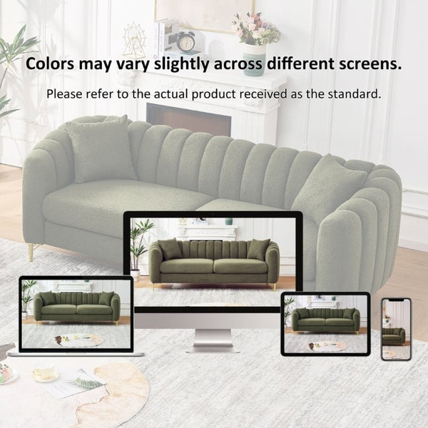 English Elm 83 Inch Chenille Three Seat Sofa with Button Tufting and Gold Leg Accents for Living Rooms W3373S00106