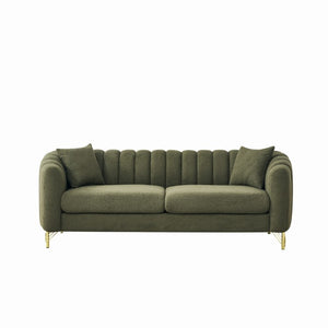 English Elm 83 Inch Chenille Three Seat Sofa with Button Tufting and Gold Leg Accents for Living Rooms W3373S00106