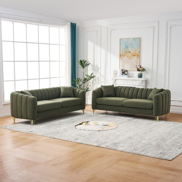 English Elm Oversized Chenille Six Seat Sofa with Tufted Cushions and Gold Legs for Living Rooms W3373S00108
