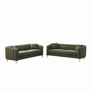 English Elm Oversized Chenille Six Seat Sofa with Tufted Cushions and Gold Legs for Living Rooms W3373S00108
