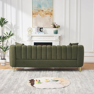 English Elm Oversized Chenille Six Seat Sofa with Tufted Cushions and Gold Legs for Living Rooms W3373S00108