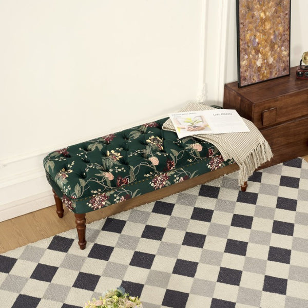 English Elm Sofa Chair Tufted Floral Accent Seat with Turned Wood Legs for Bedroom or Balcony W3373S00109
