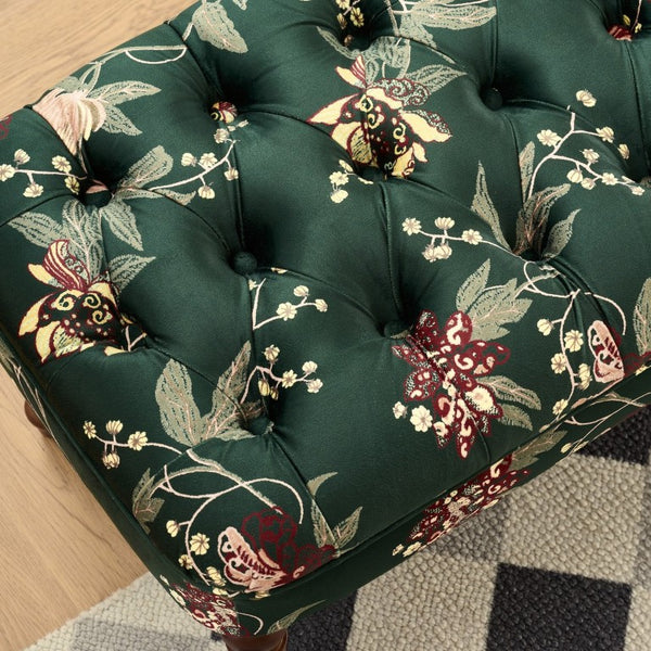 English Elm Sofa Chair Tufted Floral Accent Seat with Turned Wood Legs for Bedroom or Balcony W3373S00109