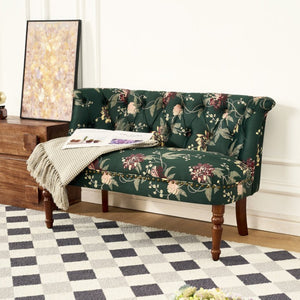 English Elm Sofa Chair Tufted Floral Accent Seat with Turned Wood Legs for Bedroom or Balcony W3373S00109