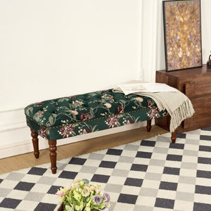 English Elm Sofa Chair Tufted Floral Accent Seat with Turned Wood Legs for Bedroom or Balcony W3373S00109