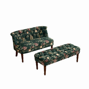 English Elm Sofa Chair Tufted Floral Accent Seat with Turned Wood Legs for Bedroom or Balcony W3373S00109