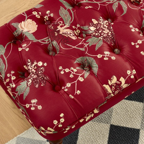 English Elm Sofa Chair Tufted Floral Accent Seat with Turned Wood Legs Victorian Bedroom W3373S00110