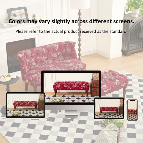 English Elm Sofa Chair Tufted Floral Accent Seat with Turned Wood Legs Victorian Bedroom W3373S00110