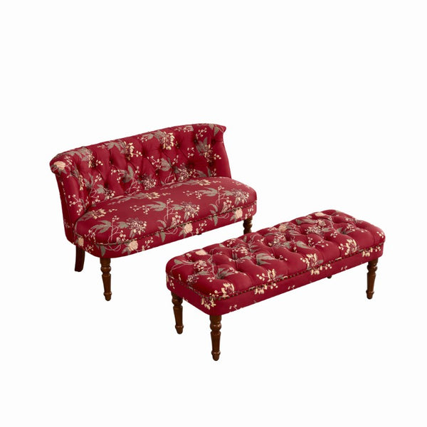 English Elm Sofa Chair Tufted Floral Accent Seat with Turned Wood Legs Victorian Bedroom W3373S00110