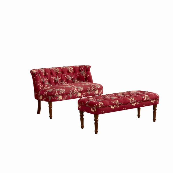 English Elm Sofa Chair Tufted Floral Accent Seat with Turned Wood Legs Victorian Bedroom W3373S00110
