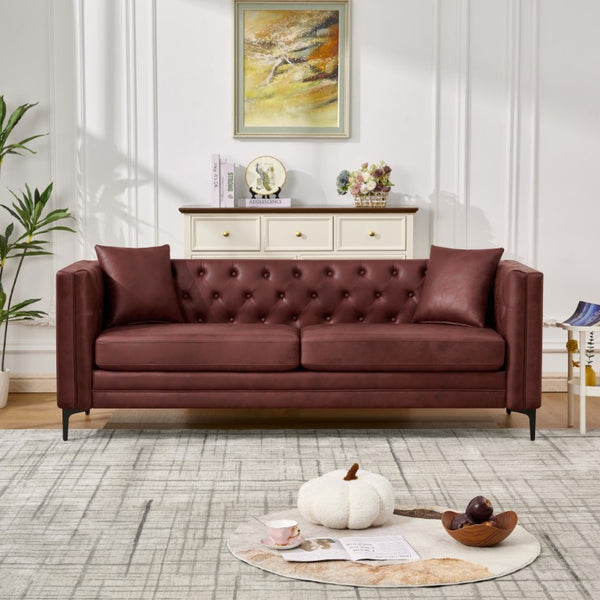 English Elm 83 Inch Three Seat Tech Fabric Sofa Button Tufted Mid Century Modern with Sleek Metal Legs W3373S00112
