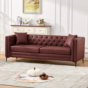 English Elm 83 Inch Three Seat Tech Fabric Sofa Button Tufted Mid Century Modern with Sleek Metal Legs W3373S00112