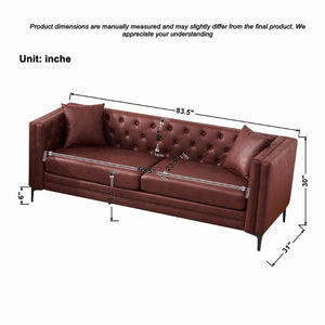 English Elm 83 Inch Three Seat Tech Fabric Sofa Button Tufted Mid Century Modern with Sleek Metal Legs W3373S00112