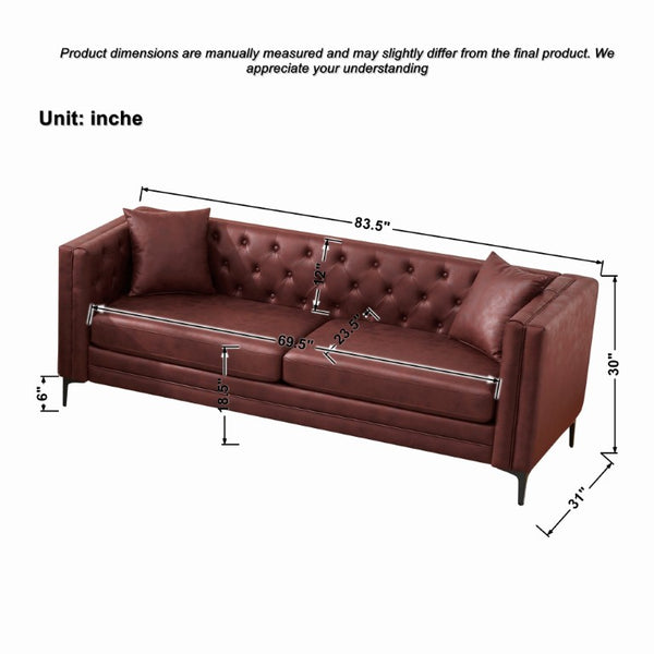 English Elm 83 Inch Three Seat Tech Fabric Sofa Button Tufted Mid Century Modern with Sleek Metal Legs W3373S00112