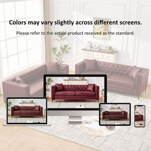 English Elm 83 Inch Three Seat Tech Fabric Sofa Button Tufted Mid Century Modern with Sleek Metal Legs W3373S00112