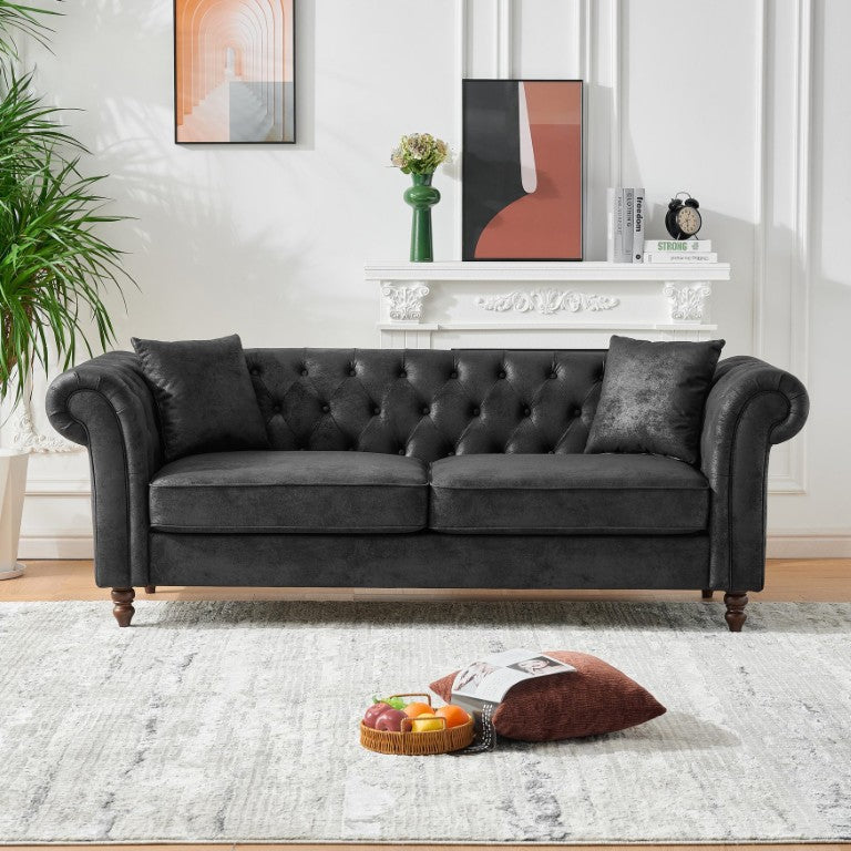 English Elm 80Chesterfield Leathaire Tech Fabric Sofa Tufted Mid Century 3 Seat Living Room W3373S00120