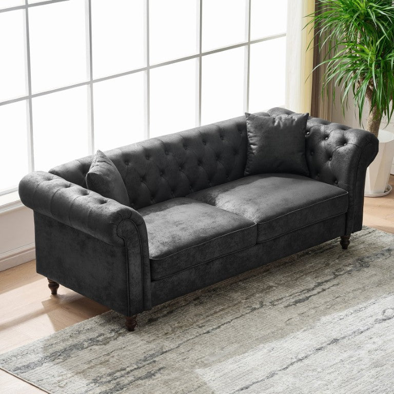 English Elm 80Chesterfield Leathaire Tech Fabric Sofa Tufted Mid Century 3 Seat Living Room W3373S00120