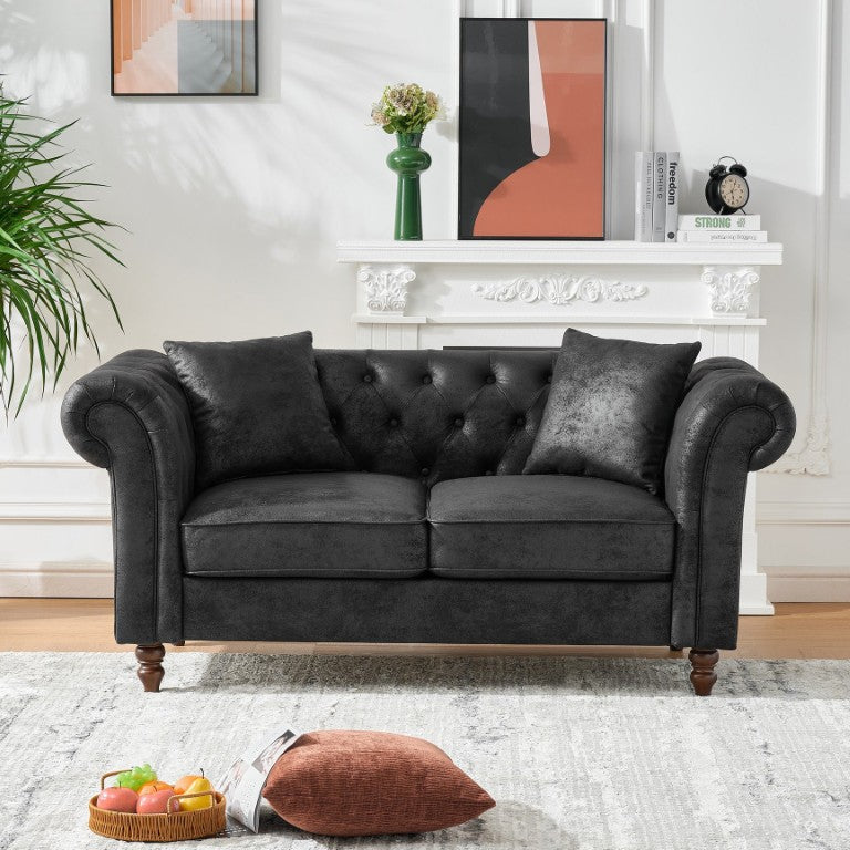 English Elm 63Chesterfield Leathaire Tech Fabric Loveseat Button Tufted Mid Century Modern Living Room Sofa W3373S00121