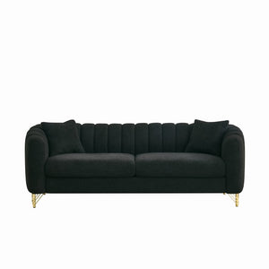 English Elm 83 Inch Plush Teddy Fabric Sofa with Gold Legs Tufted Three Seater for Modern Living W3373S00124