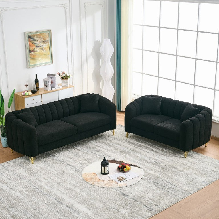 English Elm Oversized Teddy Fabric Sofa Tufted Cushions Gold Legs Deep Seat Living Room Couch 3+2 Seater W3373S00127