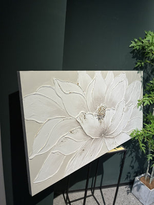 English Elm 24X48 Lotus Bloom Impasto Canvas Hand Painted Floral Art with Gold Foil Stone Accents W3374P517945