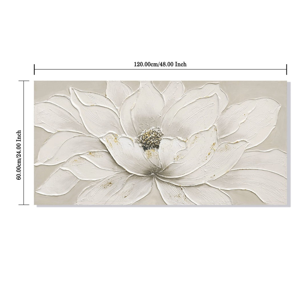English Elm 24X48 Lotus Bloom Impasto Canvas Hand Painted Floral Art with Gold Foil Stone Accents W3374P517945