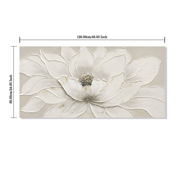 English Elm 24X48 Lotus Bloom Impasto Canvas Hand Painted Floral Art with Gold Foil Stone Accents W3374P517945