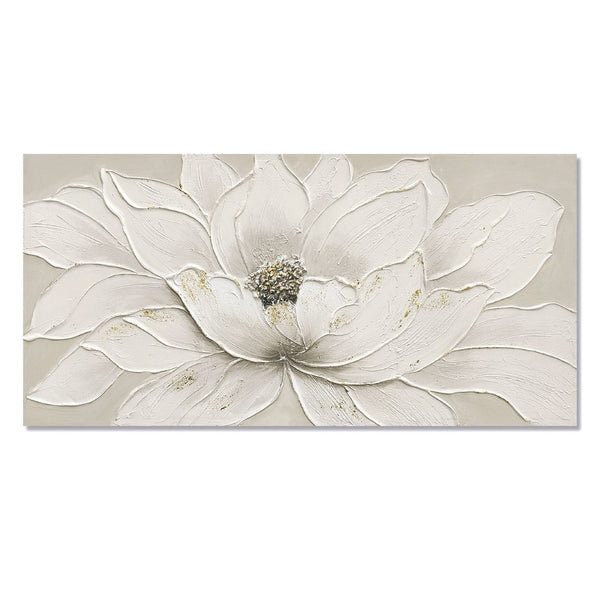 English Elm 24X48 Lotus Bloom Impasto Canvas Hand Painted Floral Art with Gold Foil Stone Accents W3374P517945