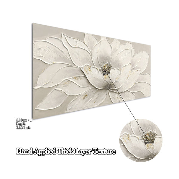 English Elm 24X48 Lotus Bloom Impasto Canvas Hand Painted Floral Art with Gold Foil Stone Accents W3374P517945