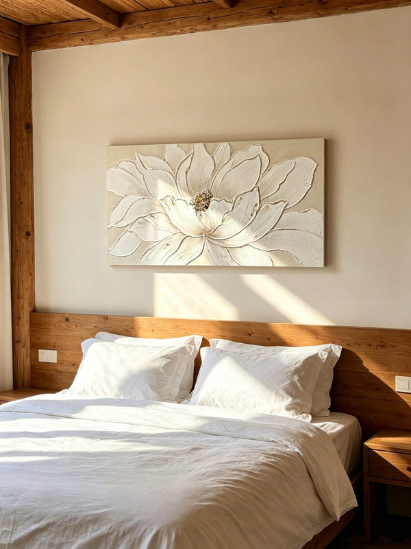 English Elm 24X48 Lotus Bloom Impasto Canvas Hand Painted Floral Art with Gold Foil Stone Accents W3374P517945