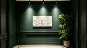 English Elm 24X48 Lotus Bloom Impasto Canvas Hand Painted Floral Art with Gold Foil Stone Accents W3374P517945