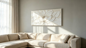 English Elm 24X48 Lotus Bloom Impasto Canvas Hand Painted Floral Art with Gold Foil Stone Accents W3374P517945