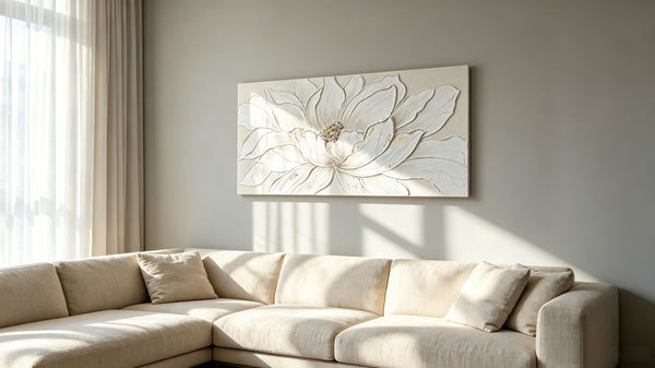 English Elm 24X48 Lotus Bloom Impasto Canvas Hand Painted Floral Art with Gold Foil Stone Accents W3374P517945