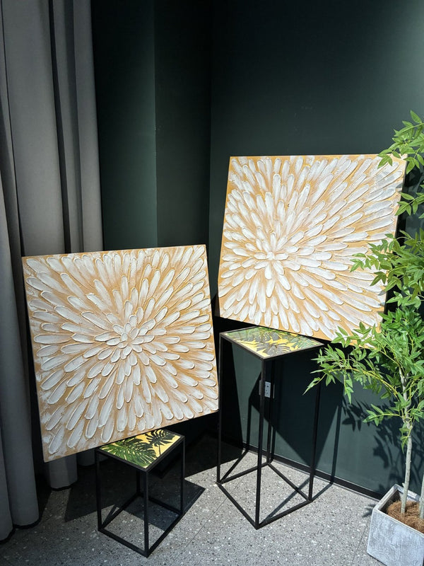 English Elm 32x32 Impasto Floral Hand-painted Canvas Set of 2 Neutral Botanical Art for Home W3374P517946