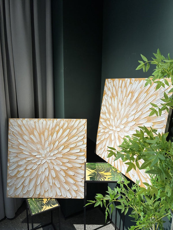 English Elm 32x32 Impasto Floral Hand-painted Canvas Set of 2 Neutral Botanical Art for Home W3374P517946