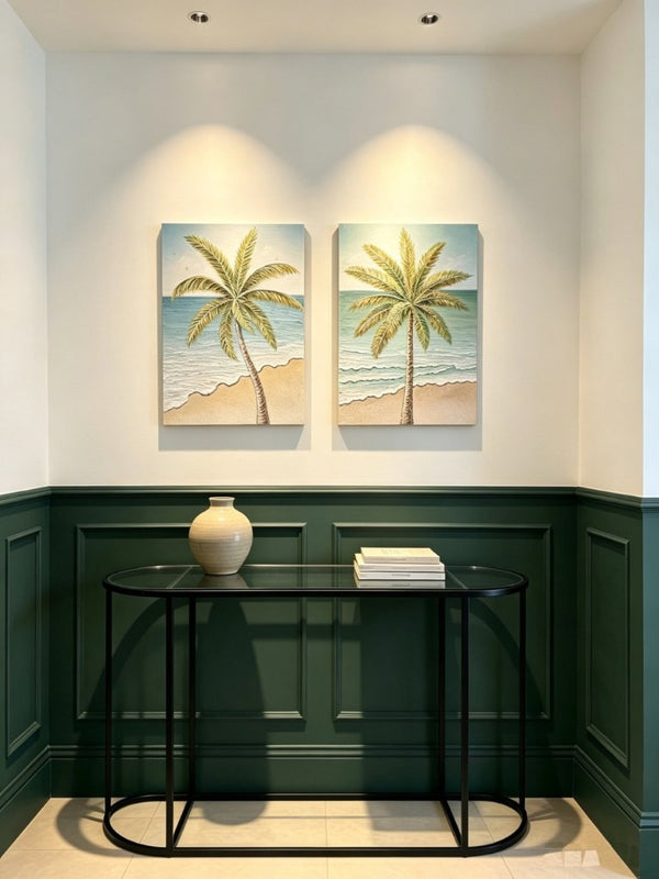 English Elm 24X30 Impasto Tropical Canvas Set of 2 Hand Painted Coastal Beach Wall Art for Living Room W3374P517948