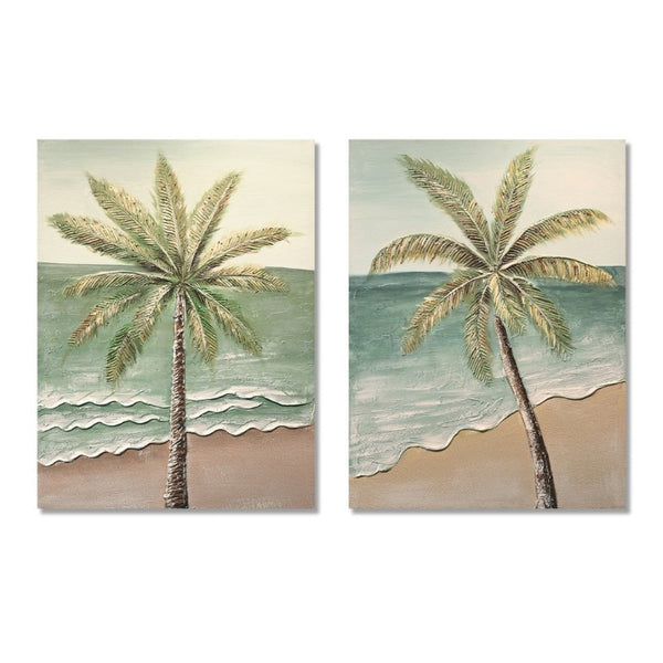 English Elm 24X30 Impasto Tropical Canvas Set of 2 Hand Painted Coastal Beach Wall Art for Living Room W3374P517948