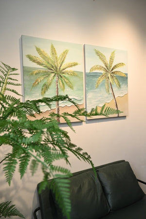 English Elm 24X30 Impasto Tropical Canvas Set of 2 Hand Painted Coastal Beach Wall Art for Living Room W3374P517948