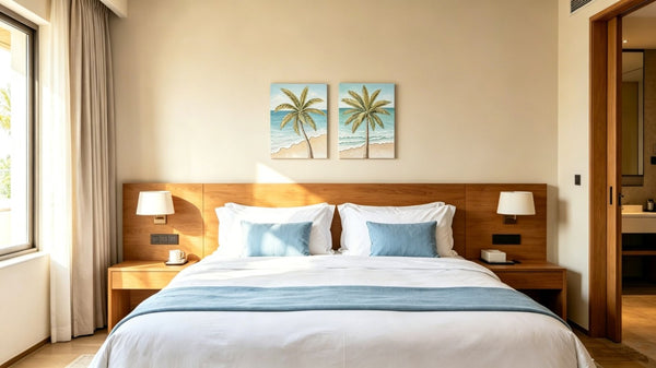 English Elm 24X30 Impasto Tropical Canvas Set of 2 Hand Painted Coastal Beach Wall Art for Living Room W3374P517948