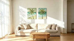 English Elm 24X30 Impasto Tropical Canvas Set of 2 Hand Painted Coastal Beach Wall Art for Living Room W3374P517948