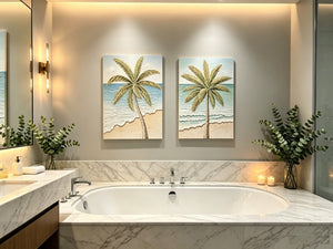 English Elm 24X30 Impasto Tropical Canvas Set of 2 Hand Painted Coastal Beach Wall Art for Living Room W3374P517948