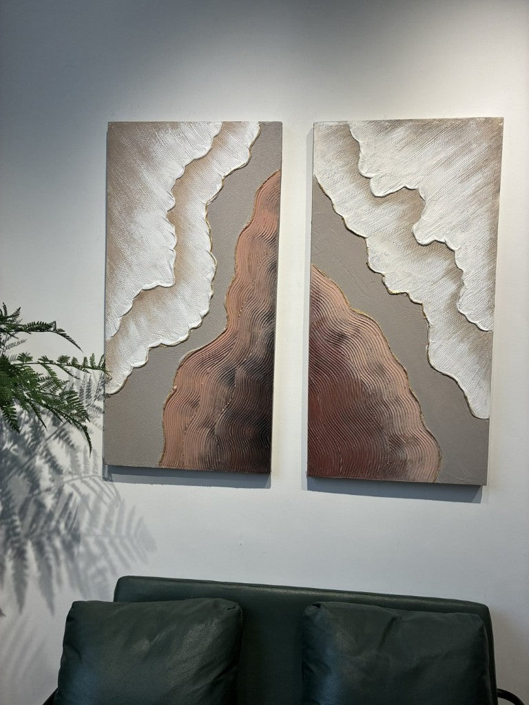 English Elm 20X40 Impasto Abstract Canvas Set of 2 Textured Gold Neutral Wall Art for Living Room W3374P517949