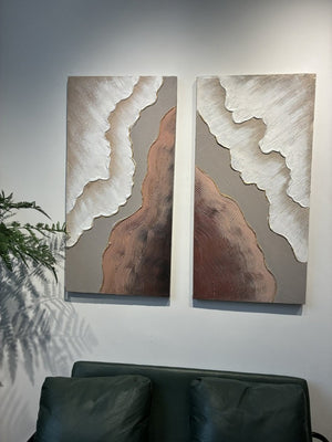 English Elm 20X40 Impasto Abstract Canvas Set of 2 Textured Gold Neutral Wall Art for Living Room W3374P517949
