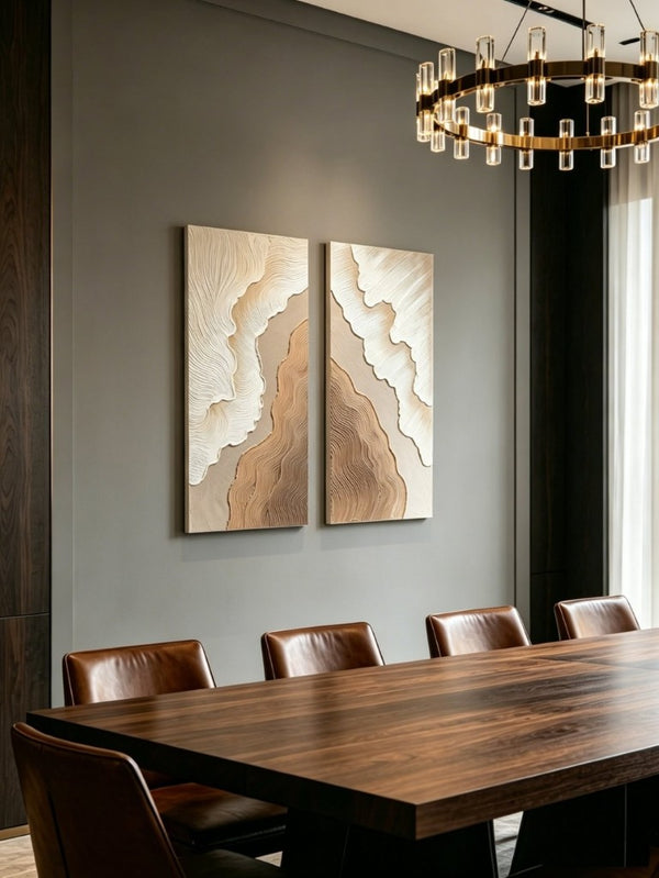 English Elm 20X40 Impasto Abstract Canvas Set of 2 Textured Gold Neutral Wall Art for Living Room W3374P517949