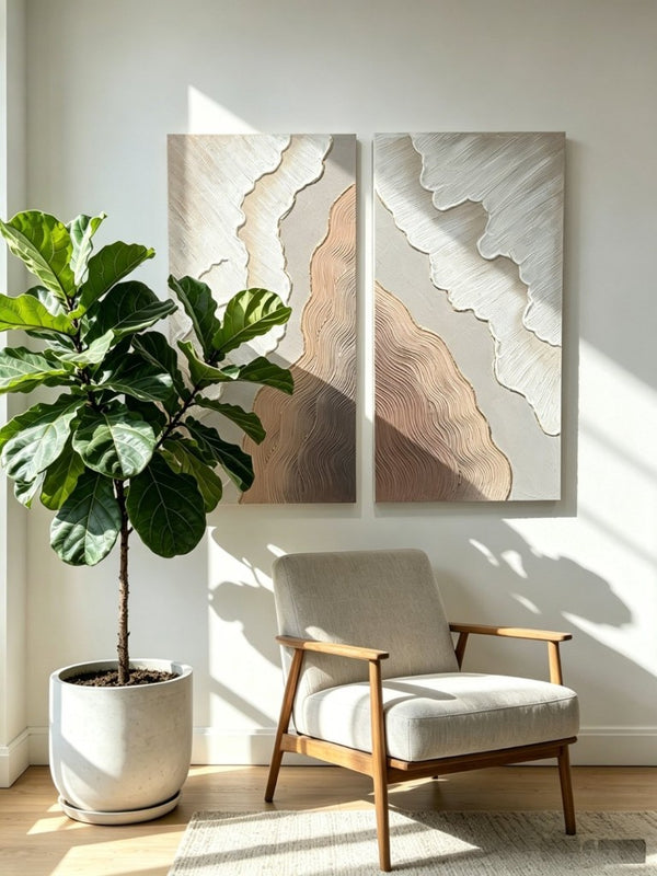 English Elm 20X40 Impasto Abstract Canvas Set of 2 Textured Gold Neutral Wall Art for Living Room W3374P517949